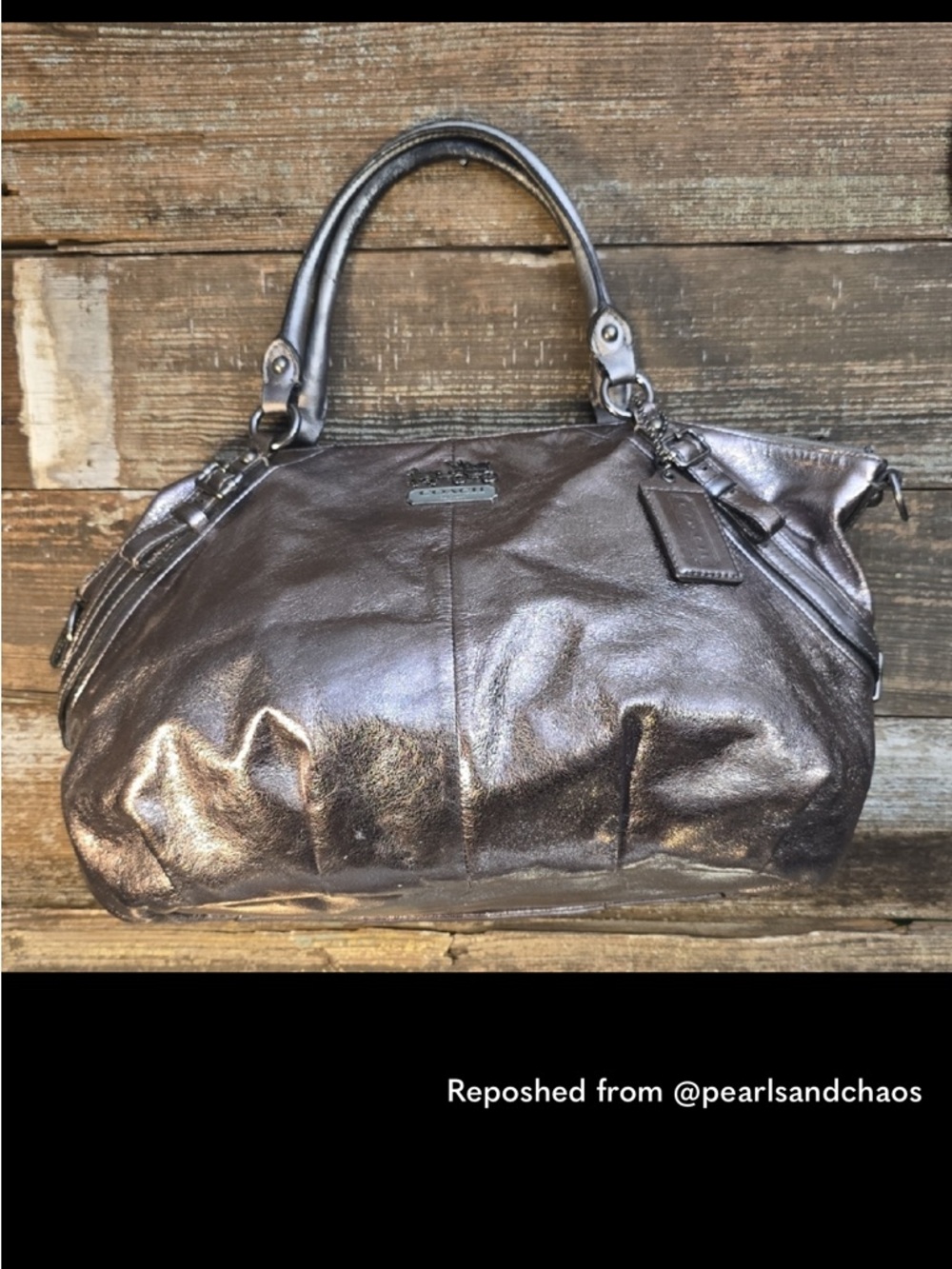 Coach Silver Leather Satchel Handbag